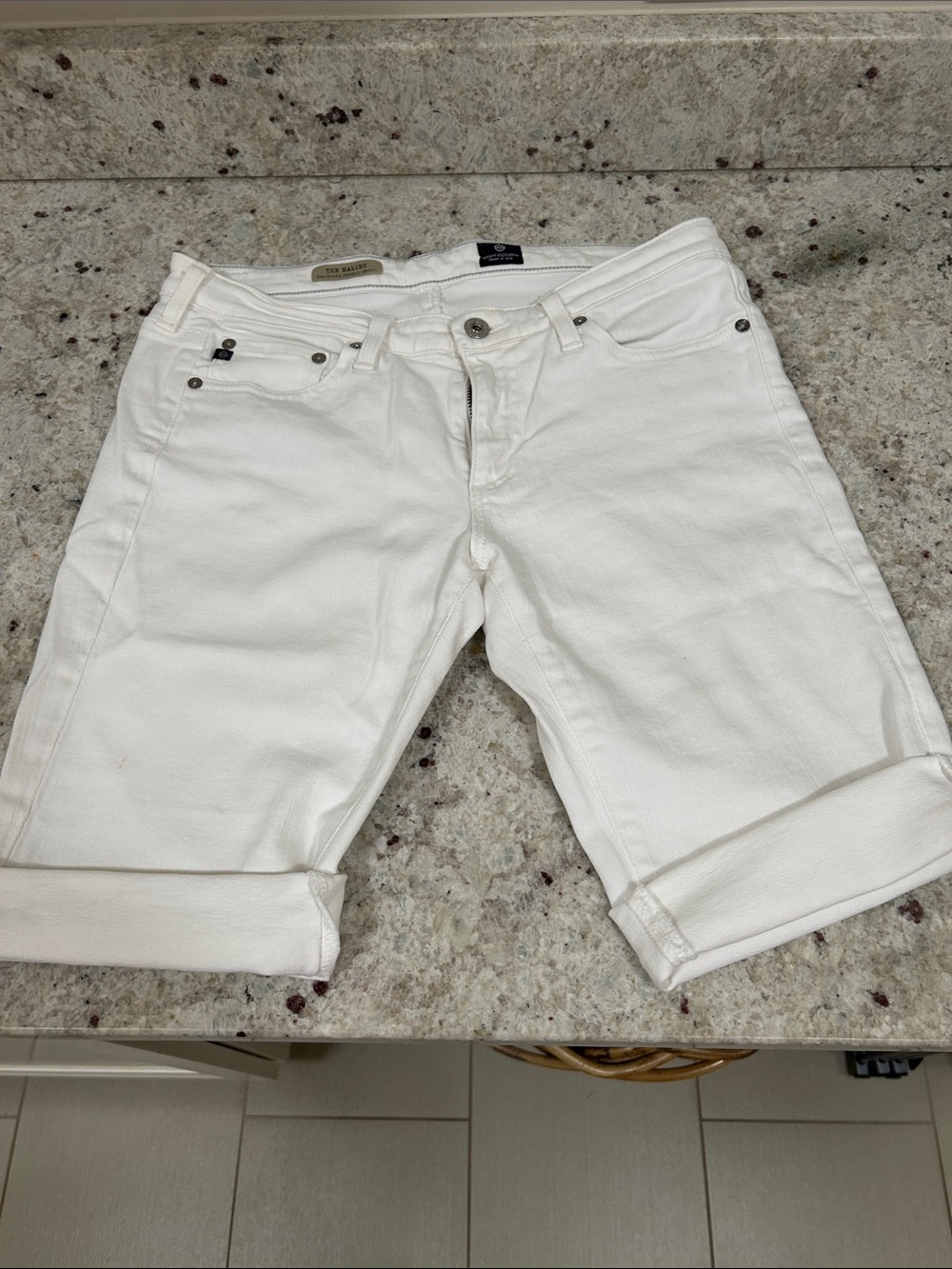AG Adriano Goldschmied White Rolled Hem Jean Shorts